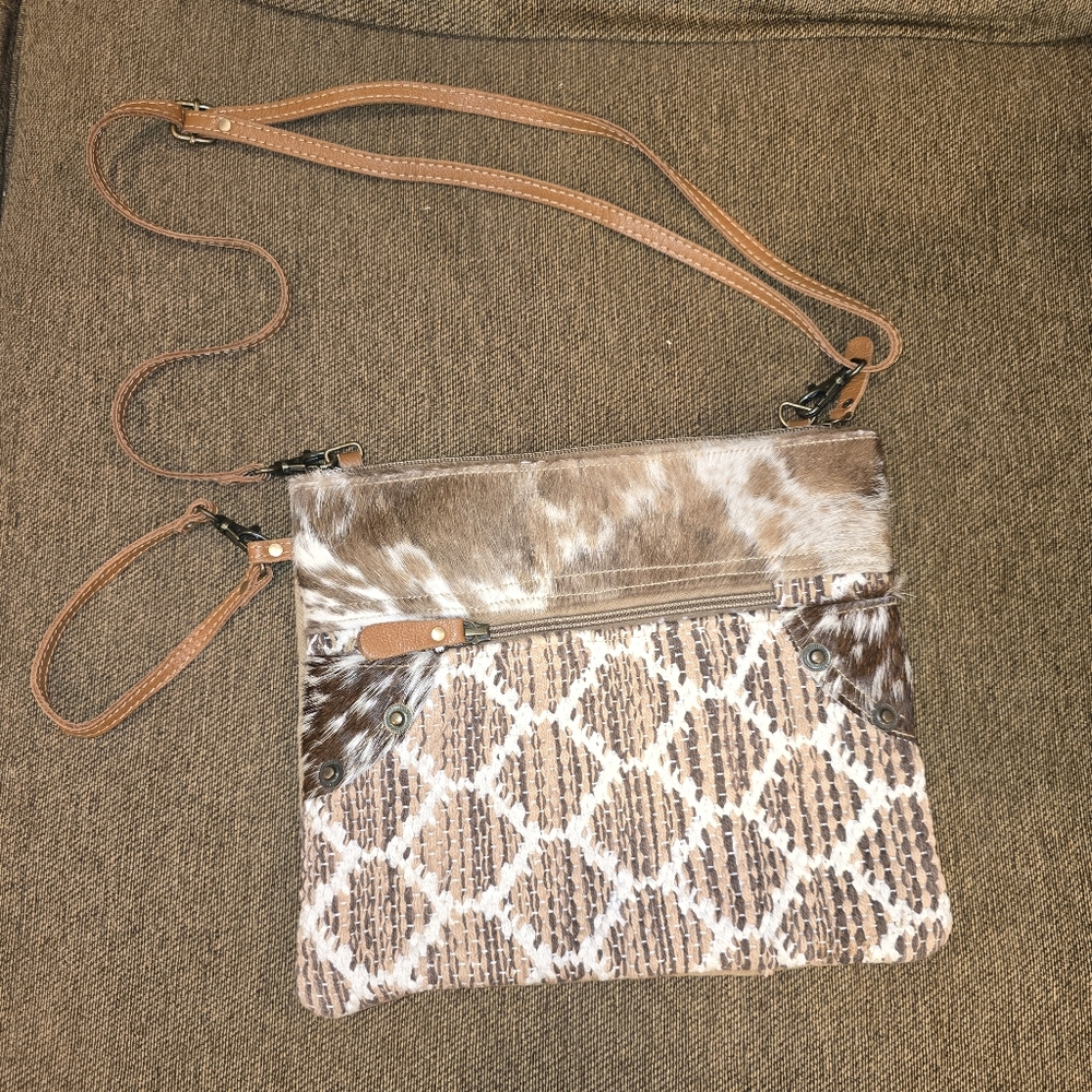 Myra Bag Western Cowhide and Cotton Carve Crossbody Bag